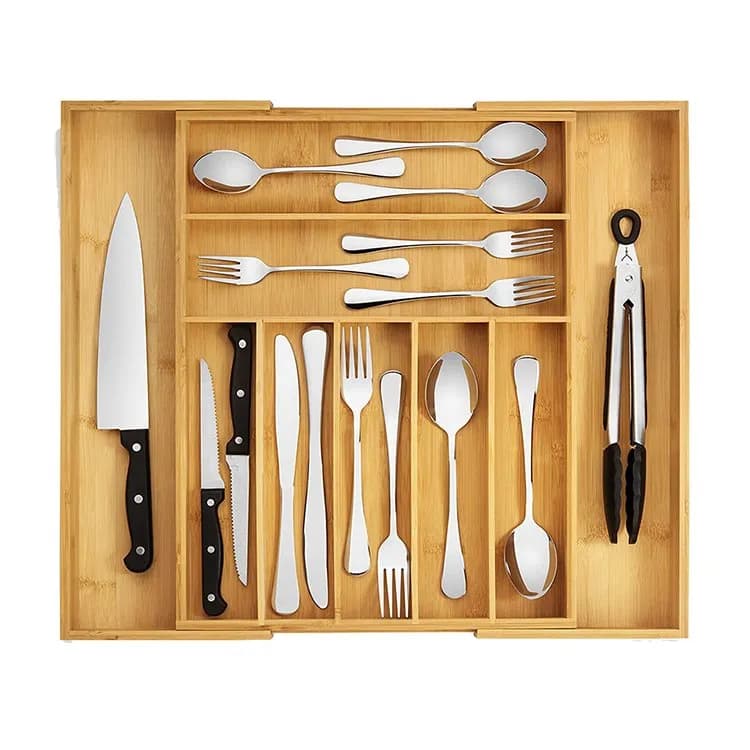 Organizador extensible de bambú (9 piezas)