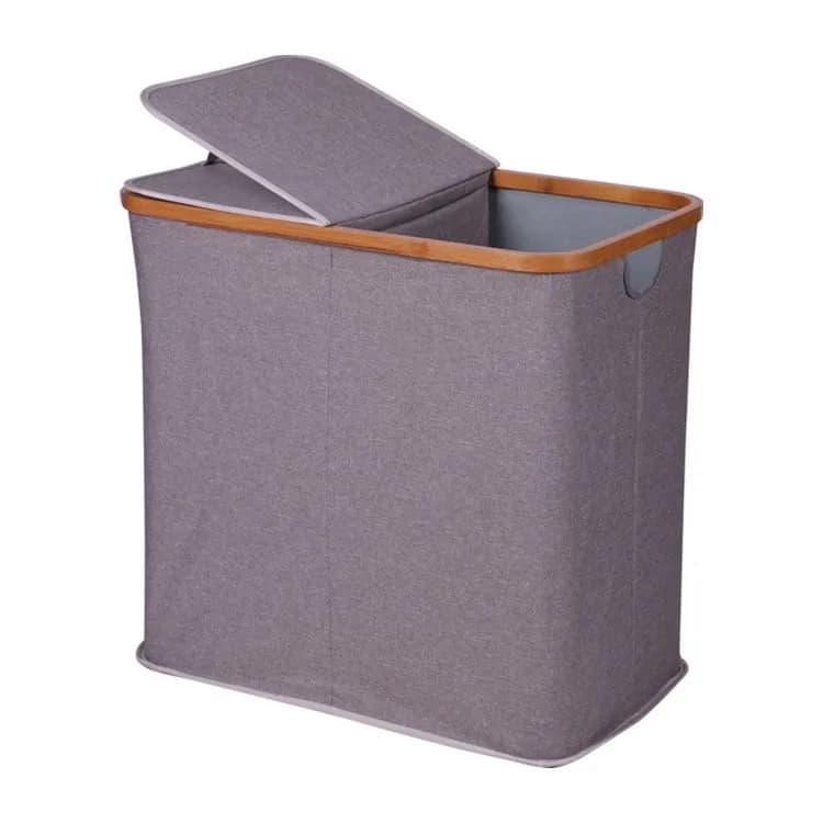 Cesto de ropa de bambú con 2 compartimentos